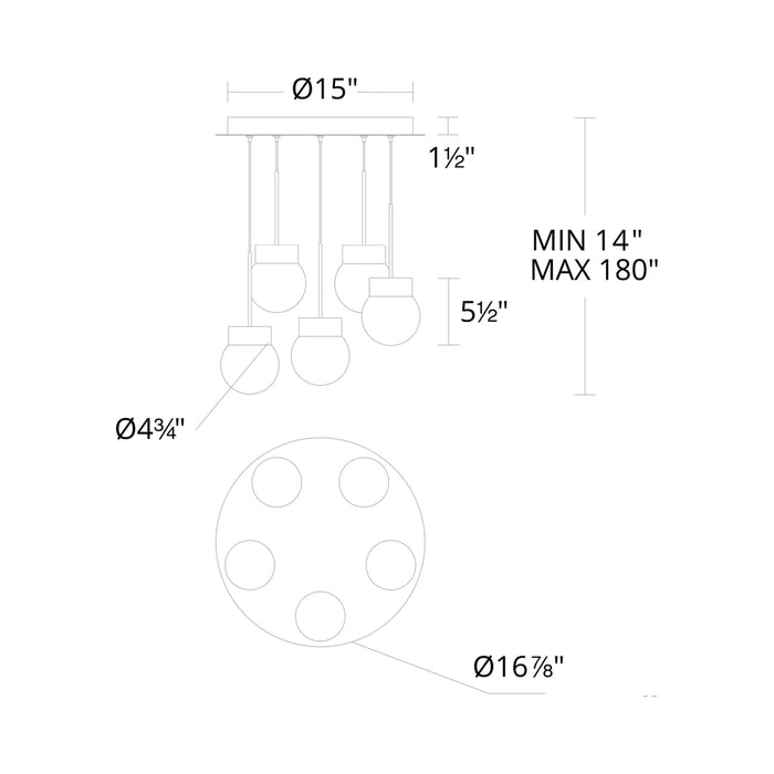 Double Bubble Round LED Multi Pendant Light - line drawing.