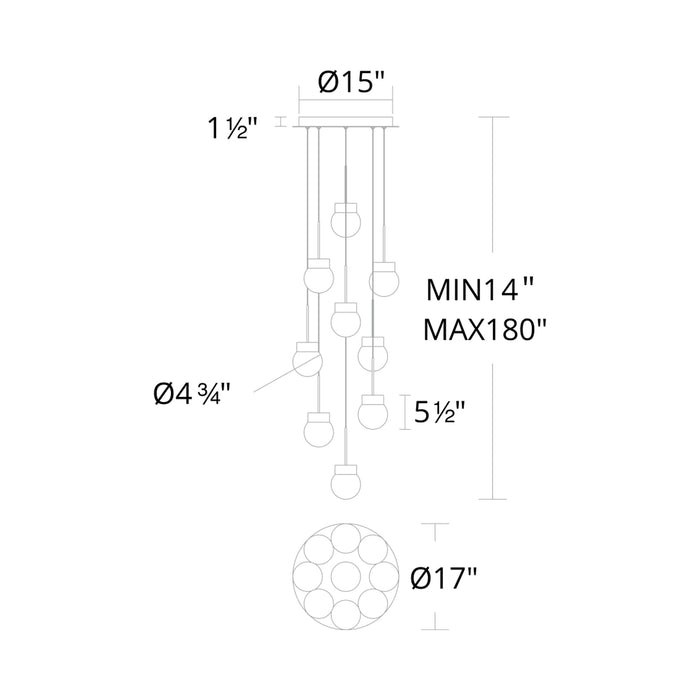 Double Bubble Round LED Multi Pendant Light - line drawing.