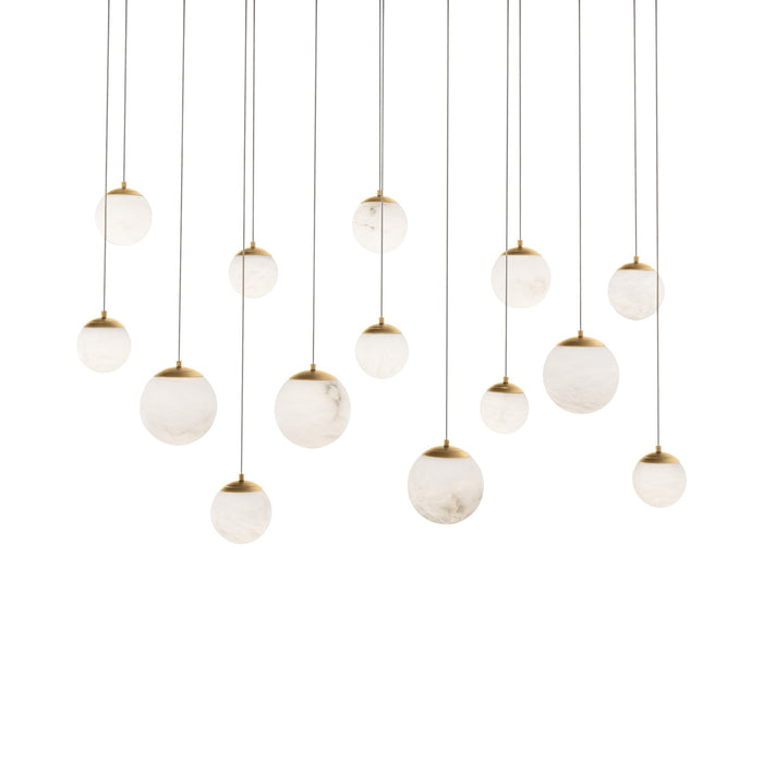 Pisces LED Linear Pendant Light in Aged Brass (14-Light).