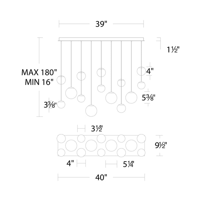 Pisces LED Linear Pendant Light - line drawing.