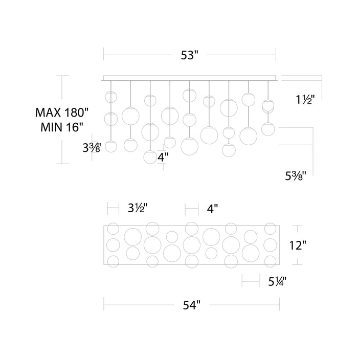 Pisces LED Linear Pendant Light - line drawing.