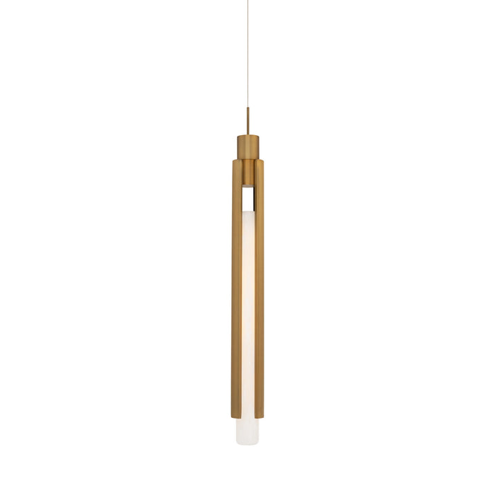 Saber LED Mini Pendant Light in Aged Brass.