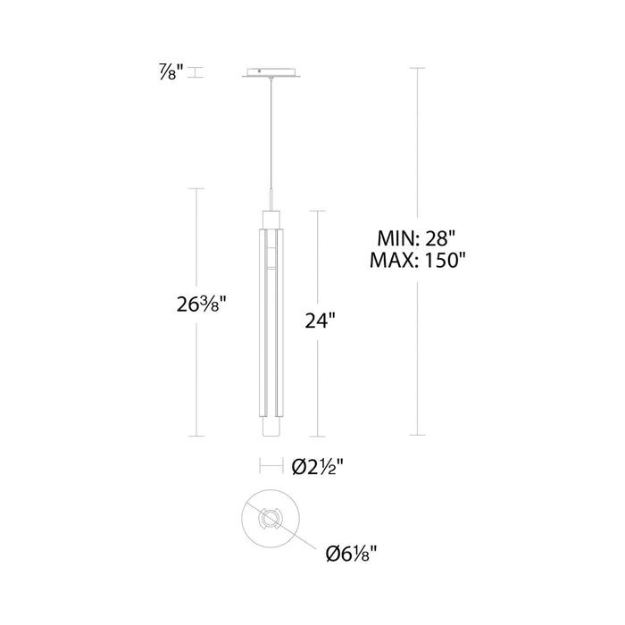 Saber LED Mini Pendant Light - line drawing.