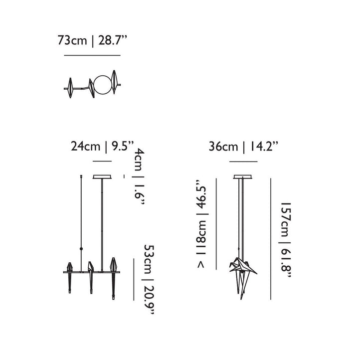 Perch LED Linear Pendant Light - line drawing.