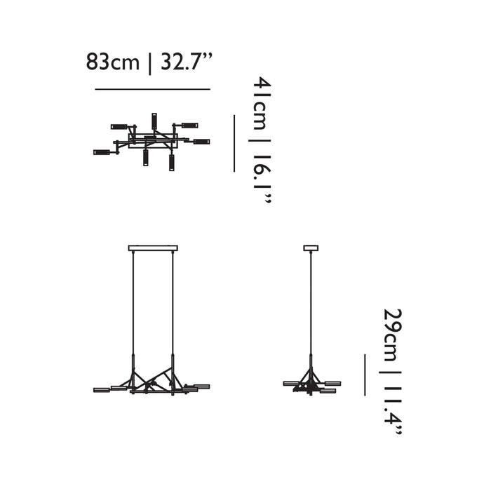 Tinkering LED Linear Pendant Light - line drawing.