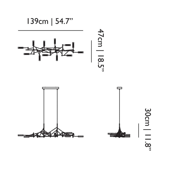 Tinkering LED Linear Pendant Light - line drawing.