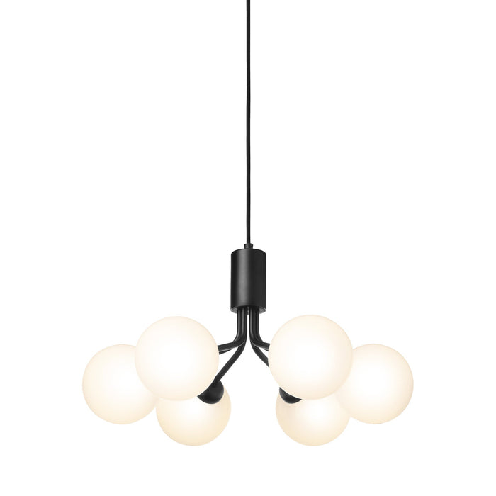 Apiales Chandelier in Satin Black/Opal White (6-Light).