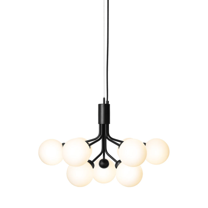 Apiales Chandelier in Satin Black/Opal White (9-Light).