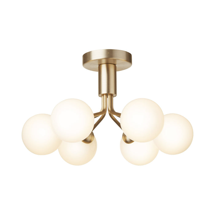 Apiales Semi Flush Mount Ceiling Light in Brushed Brass/Opal White (6-Light).