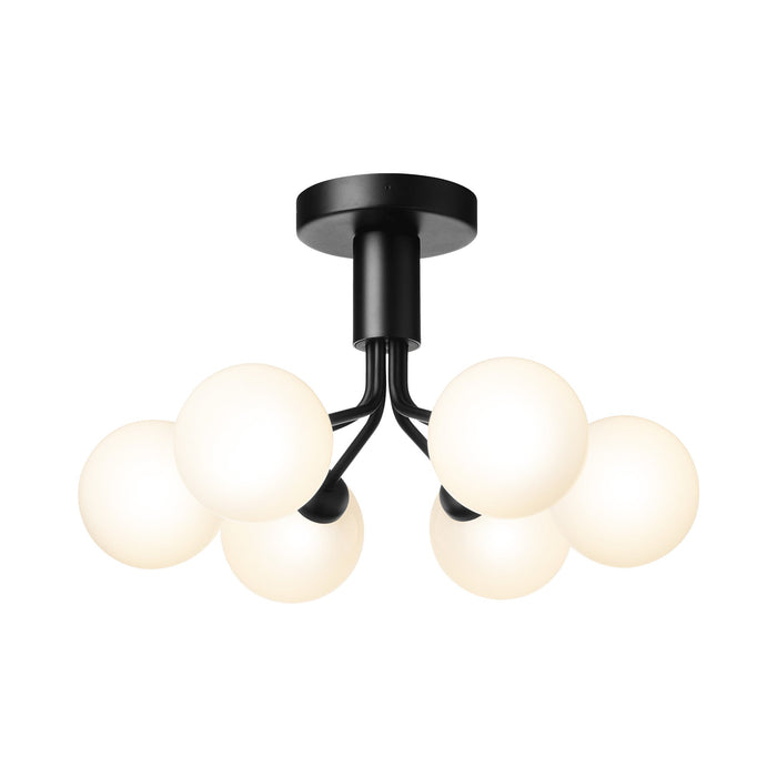 Apiales Semi Flush Mount Ceiling Light in Satin Black/Opal White (6-Light).