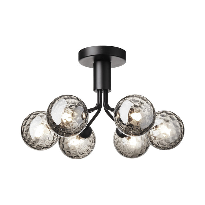 Apiales Semi Flush Mount Ceiling Light in Satin Black/Optic Smoked (6-Light).