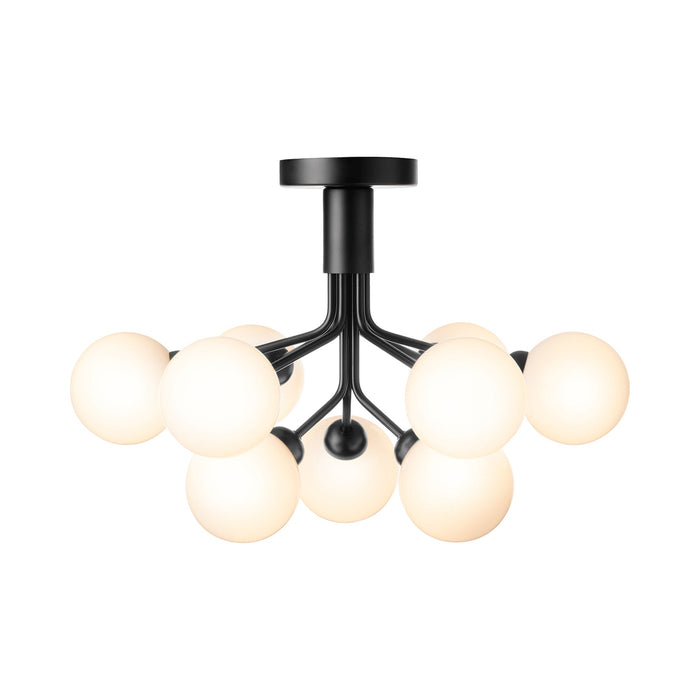 Apiales Semi Flush Mount Ceiling Light in Satin Black/Opal White (9-Light).