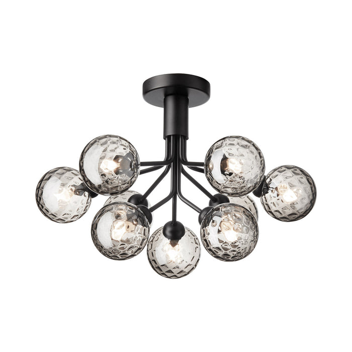 Apiales Semi Flush Mount Ceiling Light in Satin Black/Optic Smoked (9-Light).