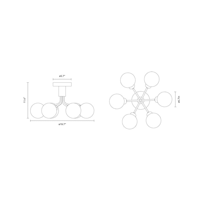 Apiales Semi Flush Mount Ceiling Light - line drawing.