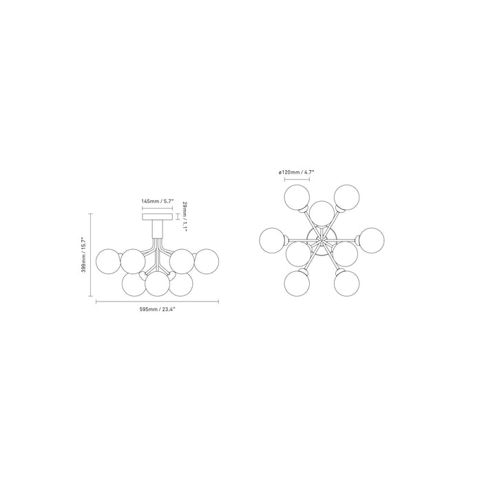 Apiales Semi Flush Mount Ceiling Light - line drawing.