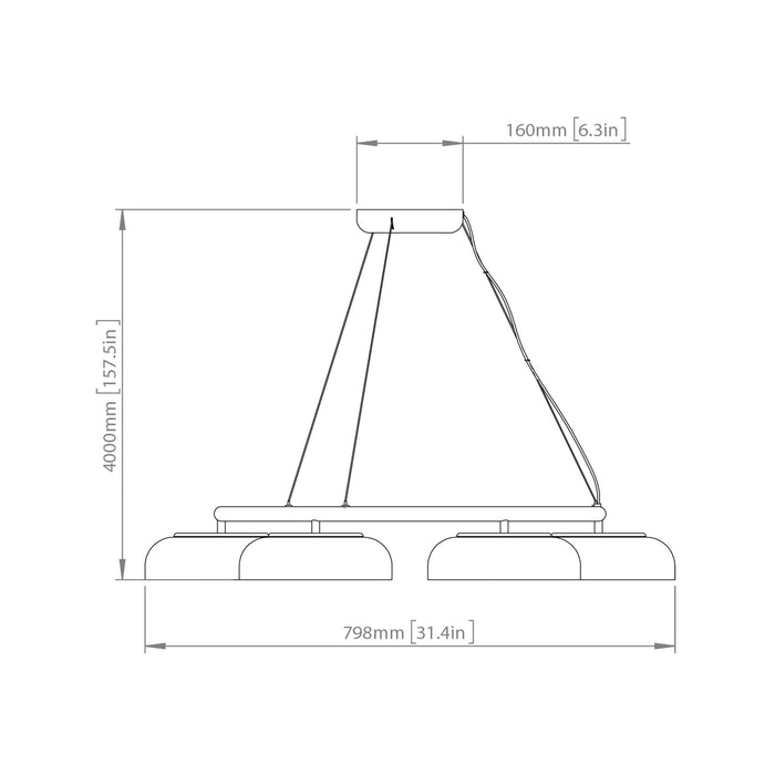 Blossi LED Chandelier - line drawing.