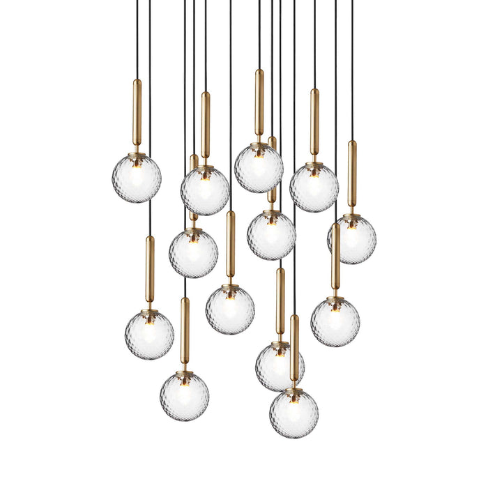 Miira Chandelier in Brass/Optic Clear (13-Light/13.6-Inch).