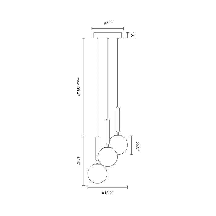 Miira Chandelier - line drawing.