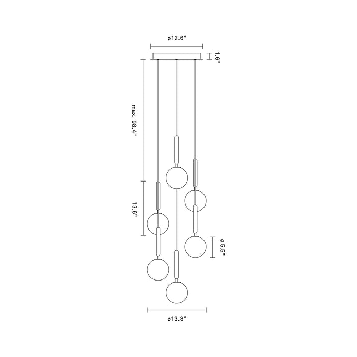 Miira Chandelier - line drawing.