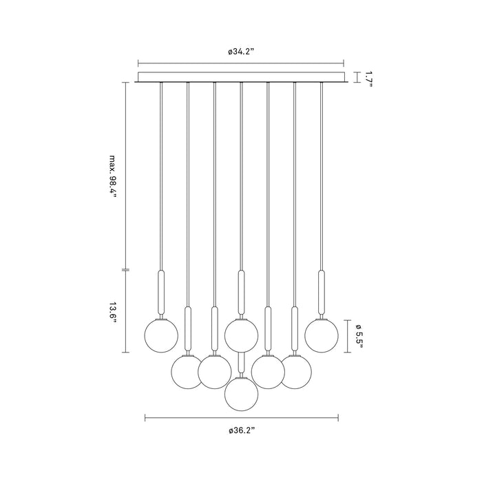 Miira Chandelier - line drawing.