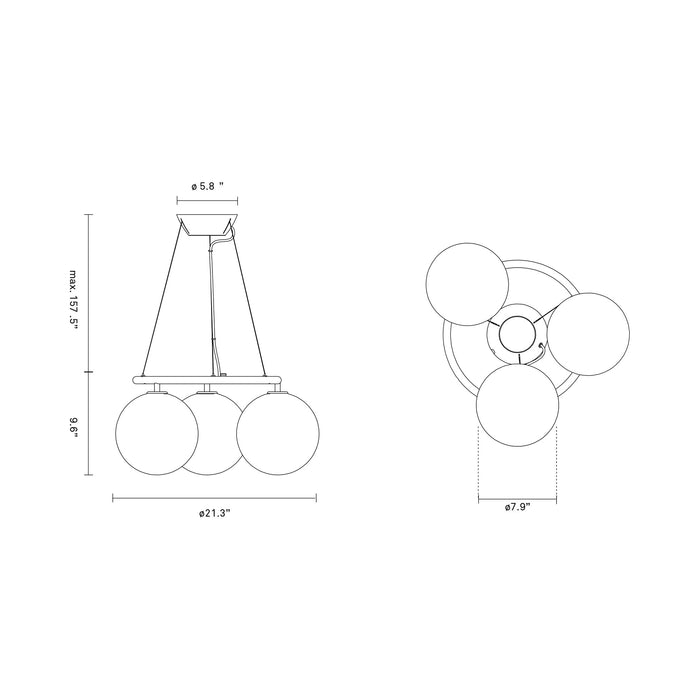 Miira Circular Chandelier - line drawing.