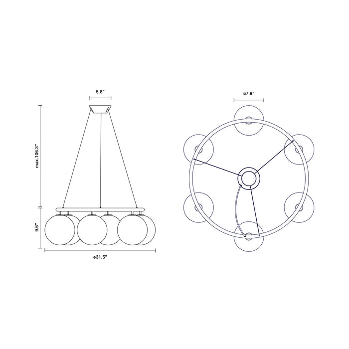 Miira Circular Chandelier - line drawing.