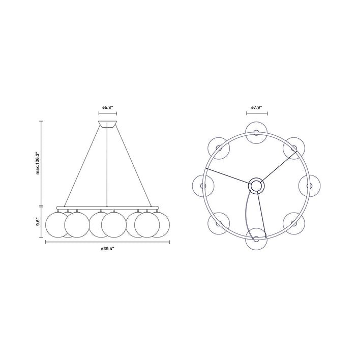 Miira Circular Chandelier - line drawing.