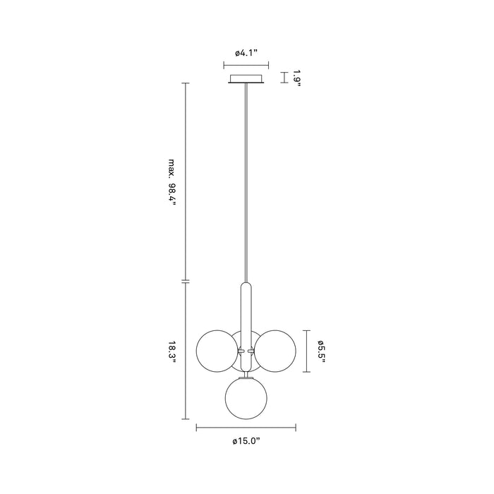 Miira Multi Pendant Light - line drawing.