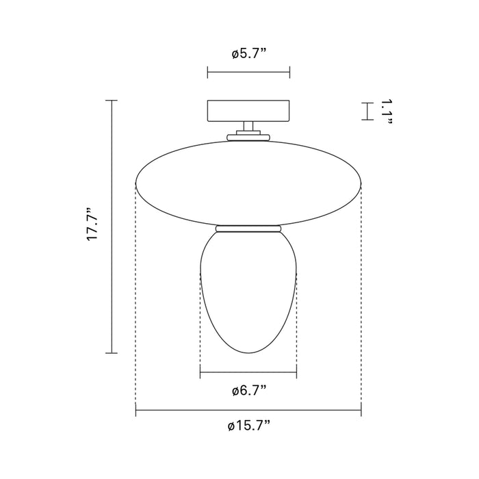 Rizzatto Semi Flush Mount Ceiling Light - line drawing.