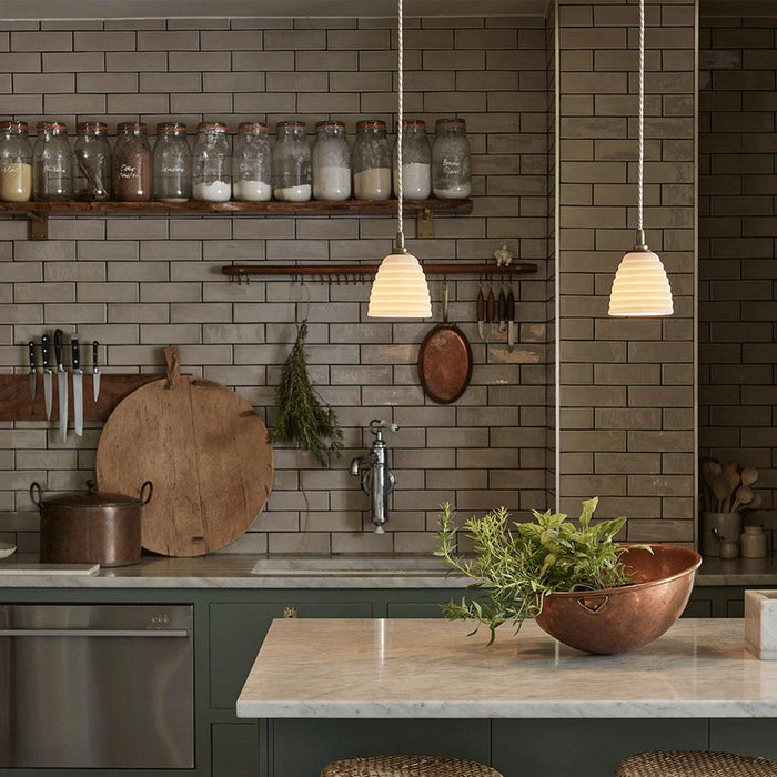 Antique Brass Pendant Light in kitchen.