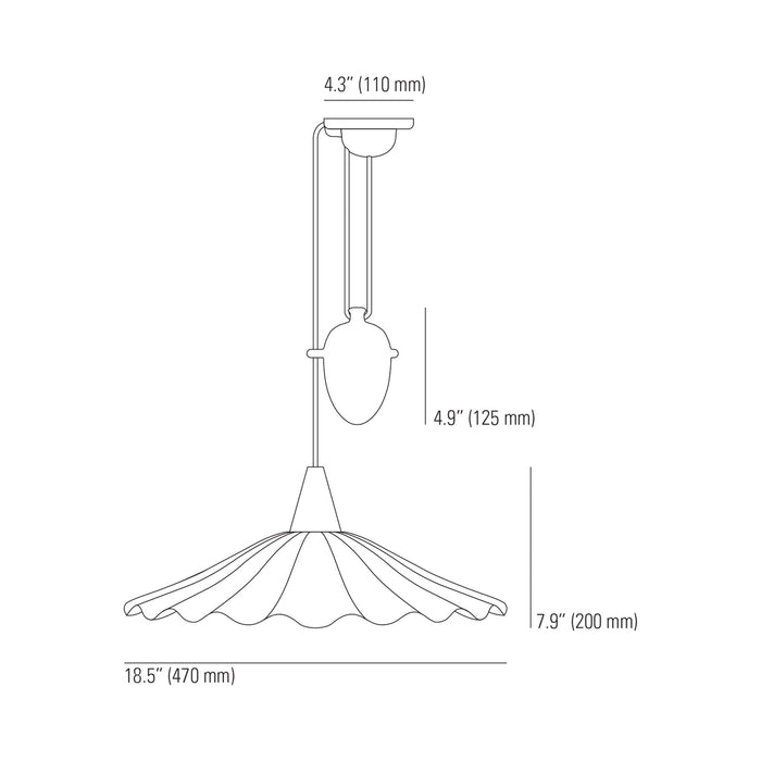 Christie Rise & Fall Pendant Light - line drawing.