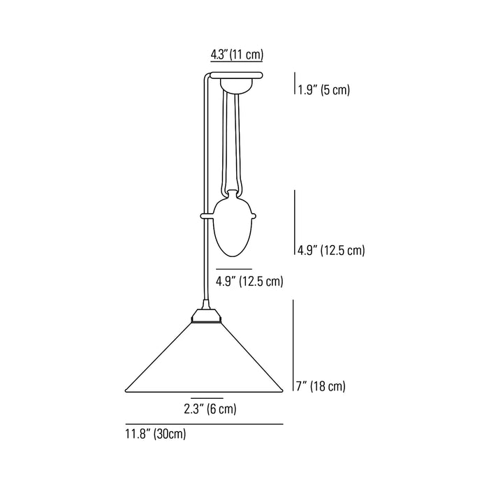 Conical Rise & Fall Pendant Light - line drawing.