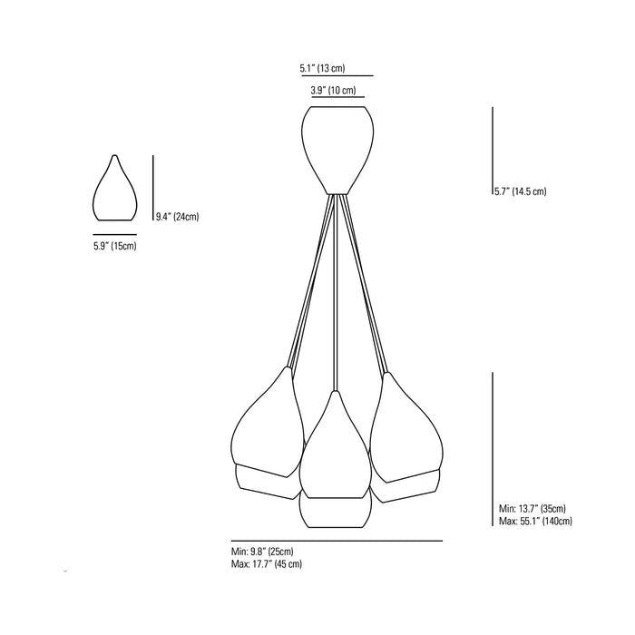 Drop One Multi-Light Pendant Light - line drawing.