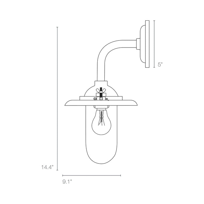 Exterior Bracket Light Indoor/Outdoor Galvanised Wall Light - line drawing.