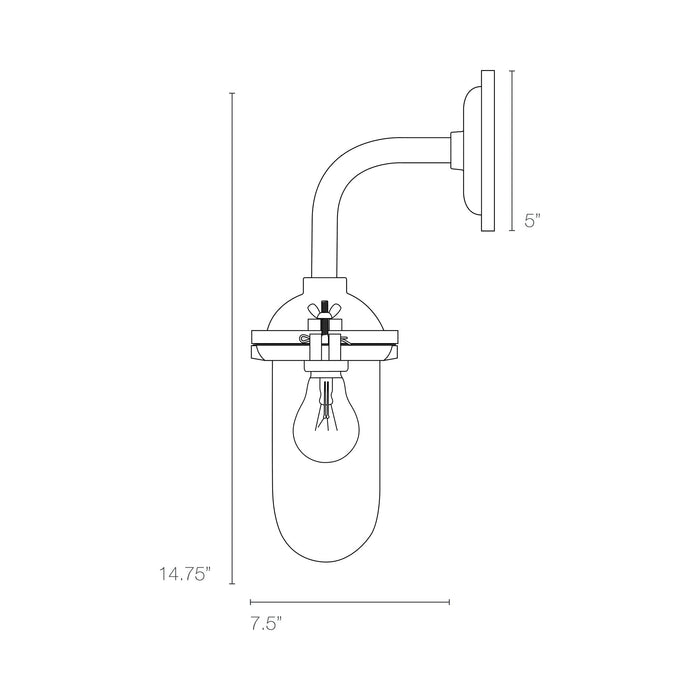 Exterior Bracket Light Indoor/Outdoor Galvanised Wall Light - line drawing.