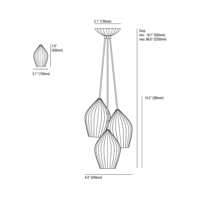 Fin Multi-Light Pendant Light - line drawing.