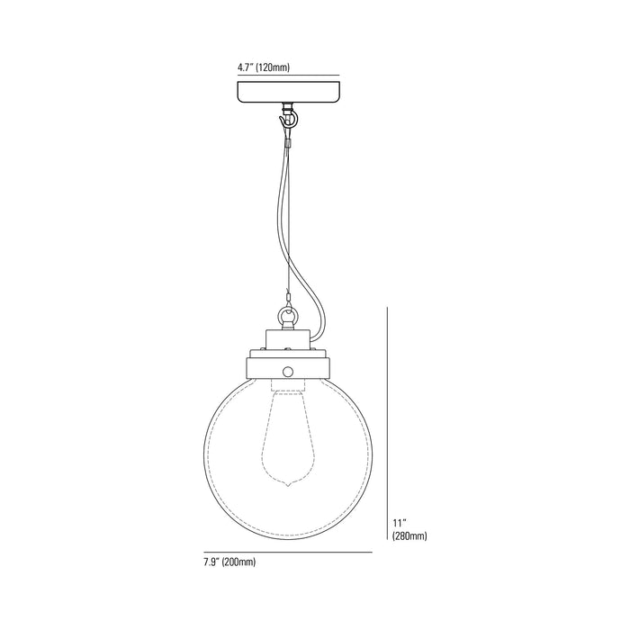 Globe Pendant Light - line drawing.