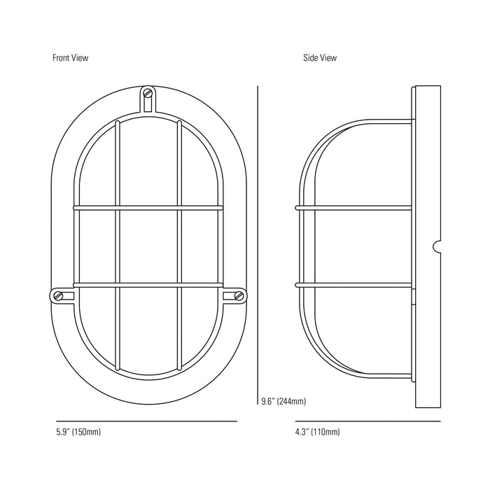 Oval Aluminium Indoor/Outdoor Wall Light - line drawing.