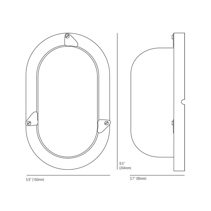 Oval Aluminium Indoor/Outdoor Wall Light - line drawing.