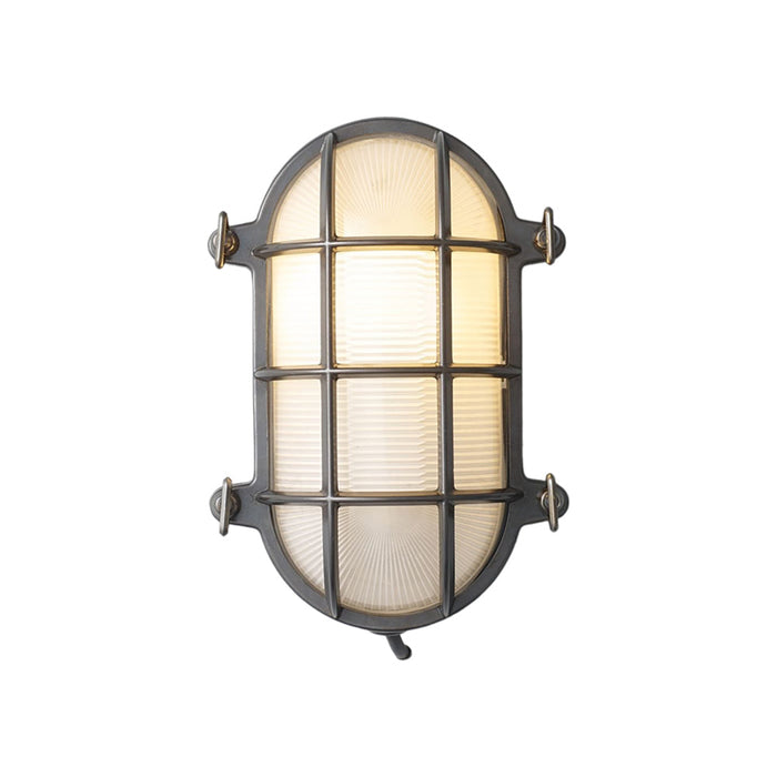 Oval Brass Bulkhead Indoor/Outdoor Wall Light in Weathered Brass (Small).