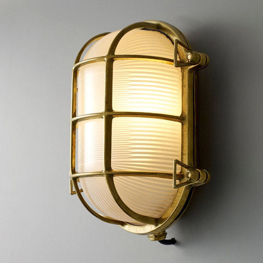 Oval Brass Bulkhead Indoor/Outdoor Wall Light in Detail.