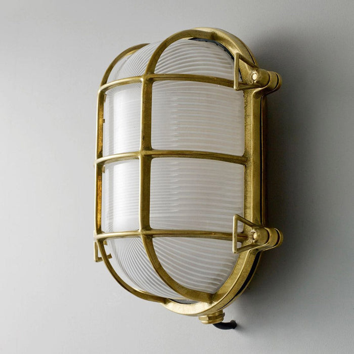 Oval Brass Bulkhead Indoor/Outdoor Wall Light in Detail.