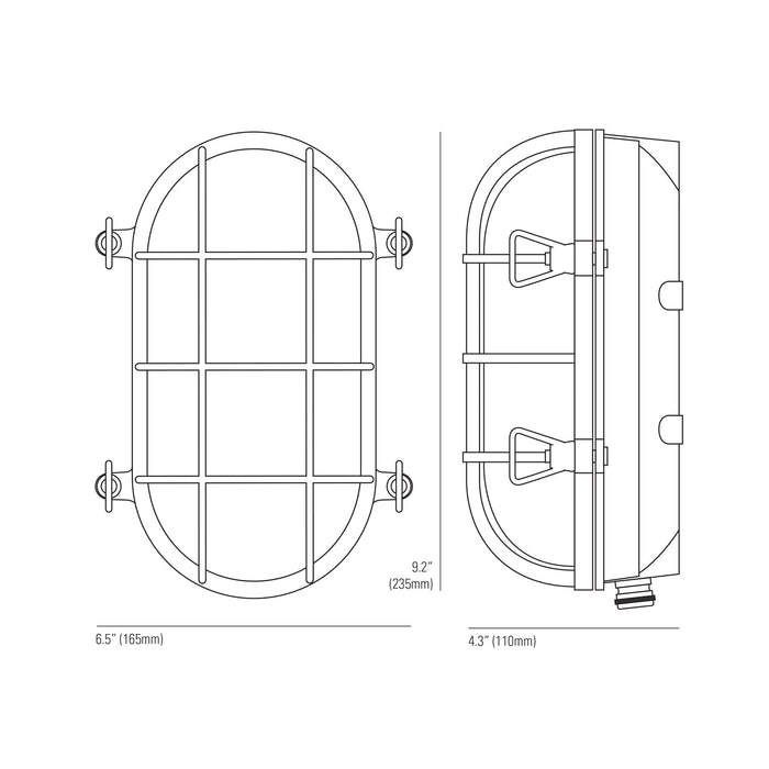 Oval Brass Bulkhead Indoor/Outdoor Wall Light - line drawing.