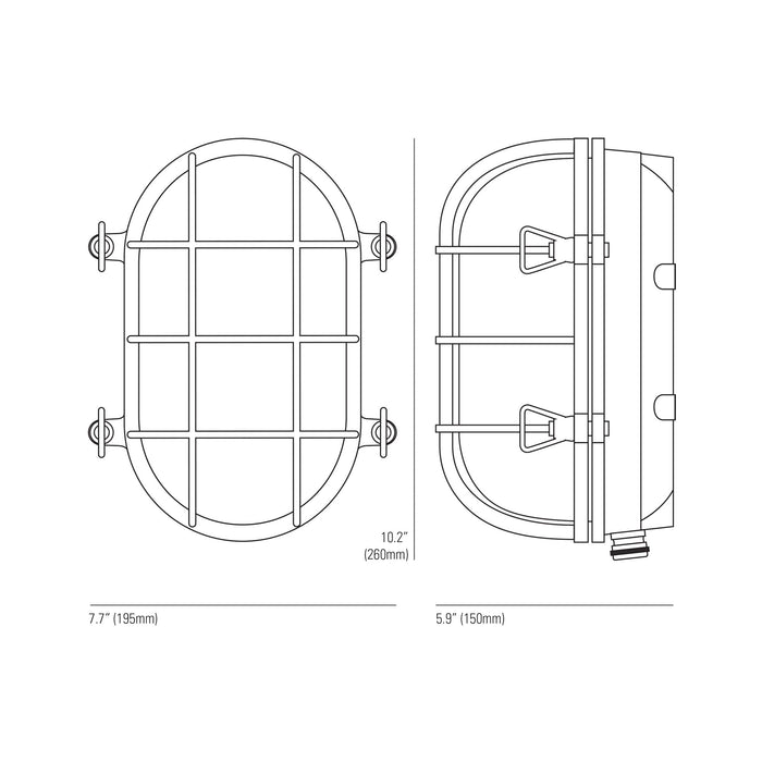 Oval Brass Bulkhead Indoor/Outdoor Wall Light - line drawing.