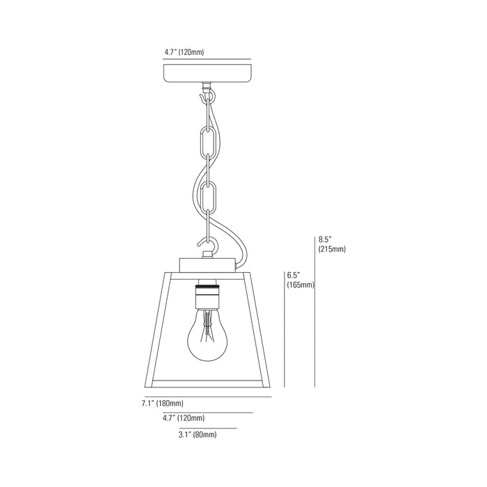 Quad Closed Top Pendant Light - line drawing.