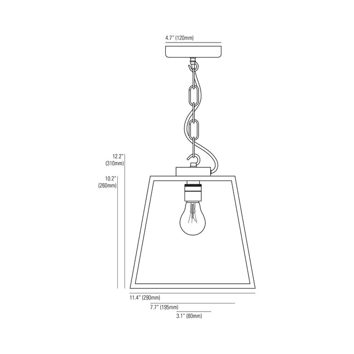 Quad Closed Top Pendant Light - line drawing.