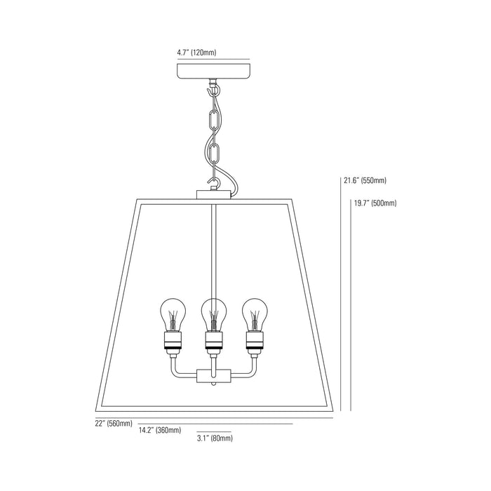 Quad Closed Top Pendant Light - line drawing.