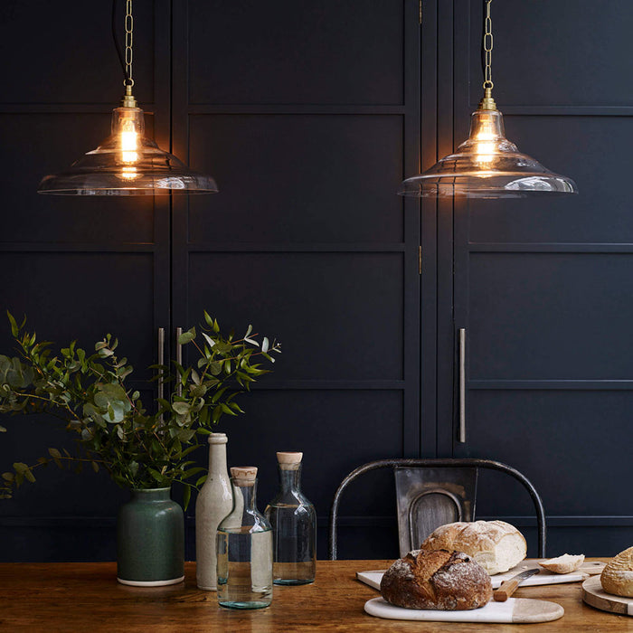 School Pendant Light in dining room.