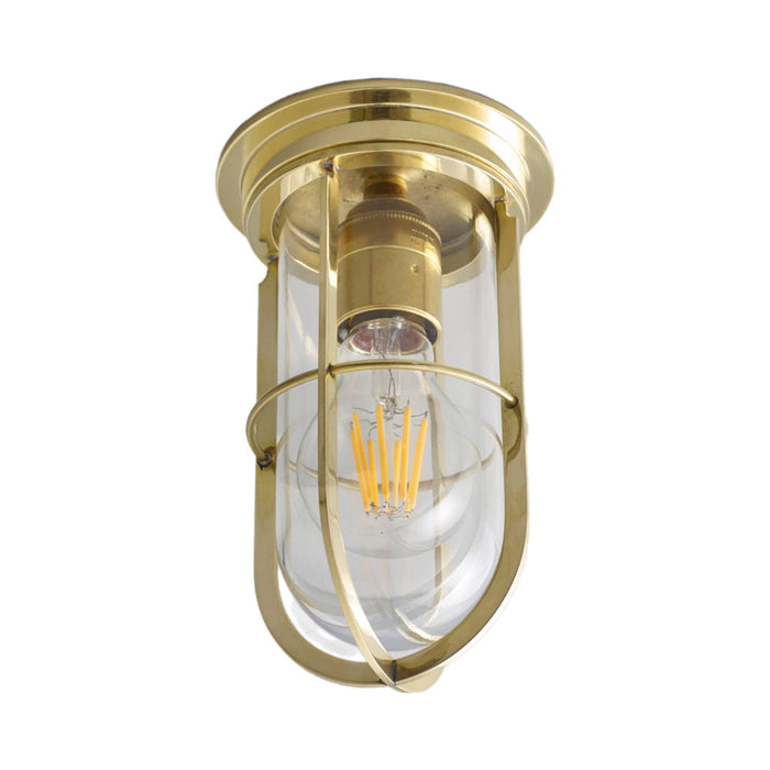 Ship's Companionway Flush Mount Ceiling Light in Polished Brass/Clear Glass.