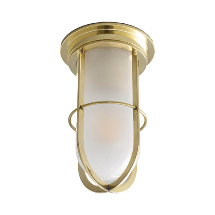 Ship's Companionway Flush Mount Ceiling Light in Polished Brass/Frosted Glass.